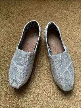 TOMS Silver Glitter Slip-On Flats